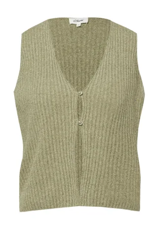 s.Oliver Red Label - Strickpullunder mit V-Ausschnitt und Knopfleiste grün - Gr. - 46