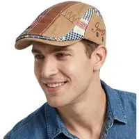 LuxusKollektion Schiebermütze Schiebermütze Herren Patchwork Flatcap Newsboy Cap Gatsby M-L Beige
