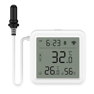 Moes Tuya WiFi Smart Temperature Humidity Sensor with 1M External Sensor Cable Probe APP Remote Monitor Work with Alexa