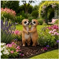 Online-Fuchs Gartenfigur für draußen - süßes Erdmännchen Paar - Deko Figuren, 27 cm groß, (wetterfest), Dekoration für Garten, Terrasse und Balkon