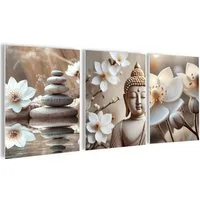 artissimo Mehrteilige Bilder Bilderset 3er-Set, Wandbilder-Set natur, Bilderwand Bilder beige weiß, Zen & Spa: Buddha