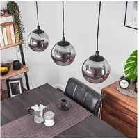 hofstein Hängeleuchte »Balestrino« Hängelampe aus Metall/Glas in Schwarz/Rauchfarben, ohne Leuchtmittel, Pendelleuchte, Schirme aus Echtglas (16, 5cm), Höhe max. 111cm, 3xE27