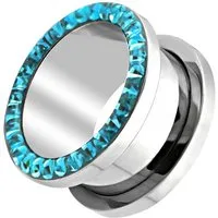 Taffstyle Plug Ohr Tunnel Piercing Kristallen Epoxy Schutzschicht Chirurgenstahl (Flesh Tunnel mit Ferido Kristallen und Epoxy Schutzschicht mit Schraubverschluss)