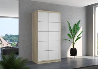 Schiebetürenschrank Schrank Nr.130 in Sonoma- Weiß matt 100x200x58 cm