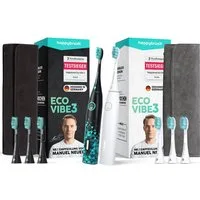 happybrush Schallzahnbürste Eco VIBE 3 Partnerset Black-Mint/AllWhite - 8 Wochen Power Akku, Aufsteckbürsten: 6 St., Eco Vibe 3