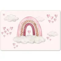 MuchoWow Platzset Regenbogen - Herzen - Rosa - Aquarell - Mädchen, (1-St), Kinder-Arbeitsunterlage Schreibtisch, Bastelmatte Kind, Zeichenmatte