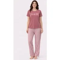 fashionshowcase Pyjama Damen Hausanzug - Schlafanzug mit T-Shirt & langer Hose, 3 Designs (2 tlg., 2-teiliges Set) Print auf dem Oberteil, gestreifte oder gemusterte Hose