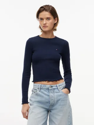 Tommy Jeans (PVH Group) - TJW SLIM SH LETTUCE EDGE RIB LS Dark Night Navy - Gr. - M