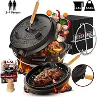 GUSSKÖNIG Schmortopf GUSSKÖNIG Dutch Oven Set 4,5 Liter 2in1 Deckelheber Bürste Rezeptbuch