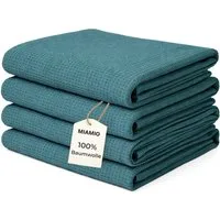 MiaMio Geschirrtuch Geschirrtücher Baumwolle 4er Set 65x47 cm Waffelstruktur Dunkelgrün, (Set, 4-tlg), Waffelstruktur, 65 x 47 cm