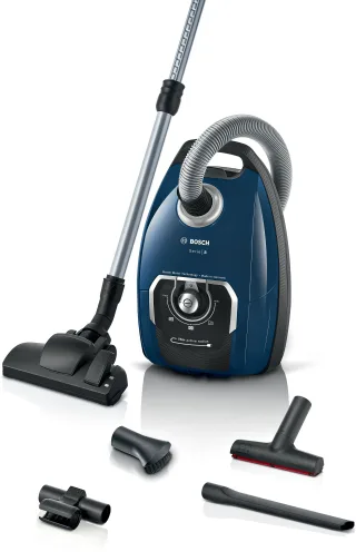 BOSCH Bodenstaubsauger "Serie 8 BGL8XPER, Testsieger, ideal für Allergiker, Hygiene-Filter" 700 W mit Beutel 10 Jahre Motorgarantie, XXL-Polsterdüse, langes Kabel, leise, blau