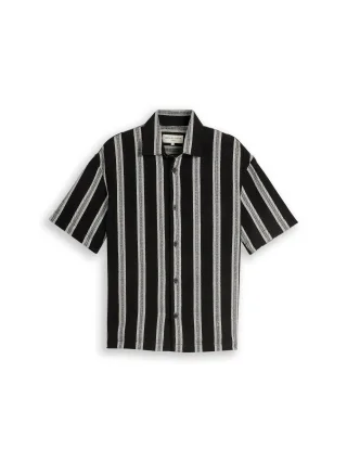 Denim Tom Tailor - Loose Fit Kurzarmhemd mit Streifenmuster black big stripe - Gr. - S