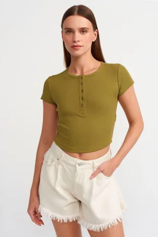Damen Kurz geschnittenes Slim-Fit Rundhals-T-Shirt