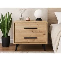 Beautysofa Nachttisch KAVO – mit 2 Schubladen (Eiche Artisan, schwarze Griffe), Breite: 53 cm