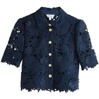 Next Hemdbluse N. Premium Kurzarmoberteil mit Blumenspitze (1-tlg)