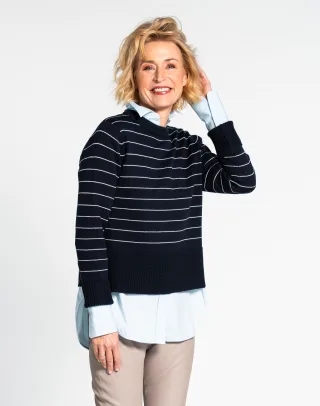 CLARINA - NOS Rdh.-Pullover, 1/1 Arm 623 MARINE-OFFW - Gr. - 38