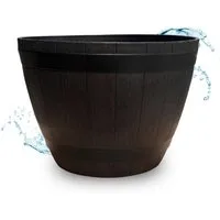 matches21 HOME & HOBBY Blumentopf Große Holzfass-Optik Pflanzschale braun für draußen 51 x 36 cm (1 St), Wetterfester Holzoptik Pflanzkübel als Blumenschale Brunnenschale