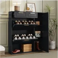 KLAM HOME Schuhschrank Moderne Schuhschrank, mit verstellbaren Regalen, goldenen Griffen (Schuhkommode mit Schubladen, Klappschuhschrank und Türen) Schuhregal Mit Kippsicherung