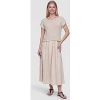 PEKIVESSA Sommerkleid Lässiges Midikleid im angesagten Lagen-Look aus Baumwolle-Leinen-Webstoff