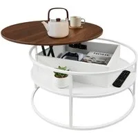 relaxdays Couchtisch mit Hebeplatte & Stauraum, Weiß-Vintagebraun