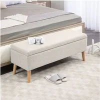 HOMCOM Sitzbank Bettbank mit Stauraum, Leinenoptik, 110 x 39 x 45 cm (Truhenbank, 1-St., Polsterbank), Gummiholz Beige 110 x 39 x 45 cm