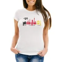 MoonWorks Print-Shirt Damen T-Shirt Deutschland WM Flagge Barcode Skyline Berlin Fan Shirt Moonworks® mit Print