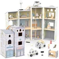 Mamabrum Spielzeug-Polizei Einsatzset Spielset aus Holz – Feuerwehr und Polizei Spielhaus