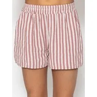 SASSYCLASSY Shorts Musselin Shorts Damen gestreift aus Baumwolle Leichte Musselinhose kurz in Streifenmuster mit Gummibund rot-pink