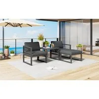 Flieks Gartenlounge-Set, Balkonset Gartenmöbel Sofagarnitur Aluminium, 2 Sessel und 2 Hocker