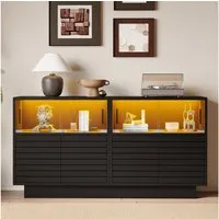 Merax Sideboard Vitrinenschrank mit LED-Beleuchtung (Buffetschrank Anrichte, 1 St., für Wohnzimmer oder Flur), Kommode mit 4 Glastüren, 2 Schränken und großer Ablagefläche
