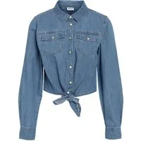Noisy may Blusenshirt Locker Geschnittene Jeansbluse Kentkragen Rundhalsausschnitt (1-tlg) NMHELSA L/S TIE SHIRT MG002LB
