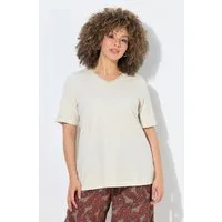 Ulla Popken T-Shirt T-Shirt Stickerei Classic V-Ausschnitt Halbarm