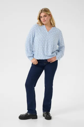 Langarm-Bluse Regular fit Blue/Moonstruck Print blue white