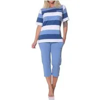Normann Pyjama Damen Capri Schlafanzug kurzarm in Streifenoptik - auch in Übergrößen
