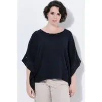 Ulla Popken Schlupfbluse Musselin-Bluse Spitze Oversized Rundhals Halbarm