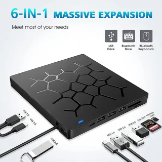 External CD/DVD Drive USB 3.0 Type-C 6 in 1 DVD Drive Player Optical Drive With SD/TF & USB3.0 Slots Optical Drives For