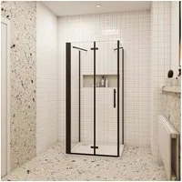 duschspa Komplettdusche 195cm schwarz U-Form Duschkabine Duschtür Falttür Scharniertür, BxT: 70x80 cm, Einscheibensicherheitsglas, Sicherheitsglas, Set, ebenerdiger Einbau möglich