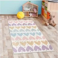 Carpetia Kinderteppich Kinderzimmerteppich mit Pastell-Herzen – gemütlich & pflegeleicht, rechteckig, Höhe: 6 mm