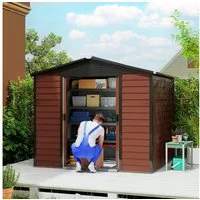 Outsunny Gerätehaus 4,4 m², mit Pultdach, Schiebetür, Fundament, BxT: 240x206 cm, (Gartenhaus, 1 St., Geräteschuppen), aus Verzinkter Stahl, wetterfest, für Garten, Teak
