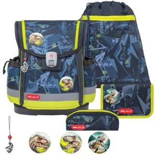 Schulranzen-Set CLASSY-PLUS mit PATCH 5tlg T-Rex Lime