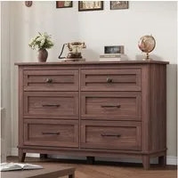 GarveeMore Kommode Schubkastenkommode Holzschrank Kombikommode Sideboard Lowboard TV-Bank, 6 Schubladen Holzkommoden Nachtkommode großem Stauraum, 120×40×82 cm