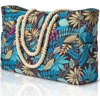 Bwecuy Strandtasche Groß Strandtasche mit Reißverschluss Wasserdicht Sanddicht (Handtasche Umhängetasche Damen, Faltbar Ultraleicht Badetasche), für Urlaub Reisen Fitnessstudio Picknick