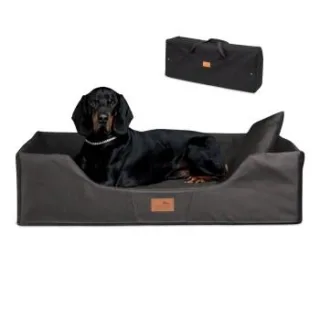 Tierlando COLUMBUS Orthopädisches Hundebett | Reisehundebett | Tragbar Faltbar schwarz/ graphit 65 cm, 20 cm, 45 cm