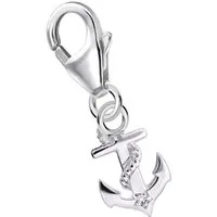 Goldene Hufeisen Charm Anker mini Anker Karabiner Charm Anhänger 925 Silber mit Zirkonia (1 Stück, inkl. Etui), für Gliederarmband oder Halskette