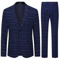 Allthemen Anzug (2 tlg) karierter Herrenanzug Slim Fit Businessanzug mit 2 Knöpfen