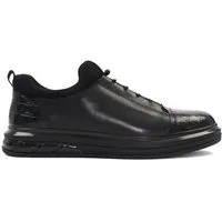Celal Gültekin Plateausohle Leder Herren Schuhe Elastikschnürung Schwarz Low-Top Sneaker Echtleder, Kroko-Prägung, Schwarz, 42