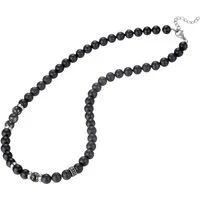 Kingka Perlenkette Schmuck Geschenk Edelstahl Halsschmuck Halskette, mit Obsidian - mit Muschelperle