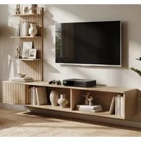 Inn.Furn Lowboard Sense (Set inkl. Wandpaneel und Regal, 3 St., in Eiche mit Leistenoptik, Breite 180 cm), Soft-Close und Push-To-Open-Funktion