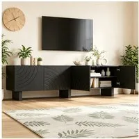 Merax Lowboard mit strukturierter Front (1 St), Fernsehschrank TV-Schrank mit 4 Türen und Stauraum, 180 x 40 x 55 cm