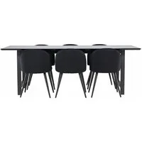 ebuy24 Essgruppe Oslo Essgruppe Esstisch 100x220cm schwarz und 6 Sk, (7-tlg)